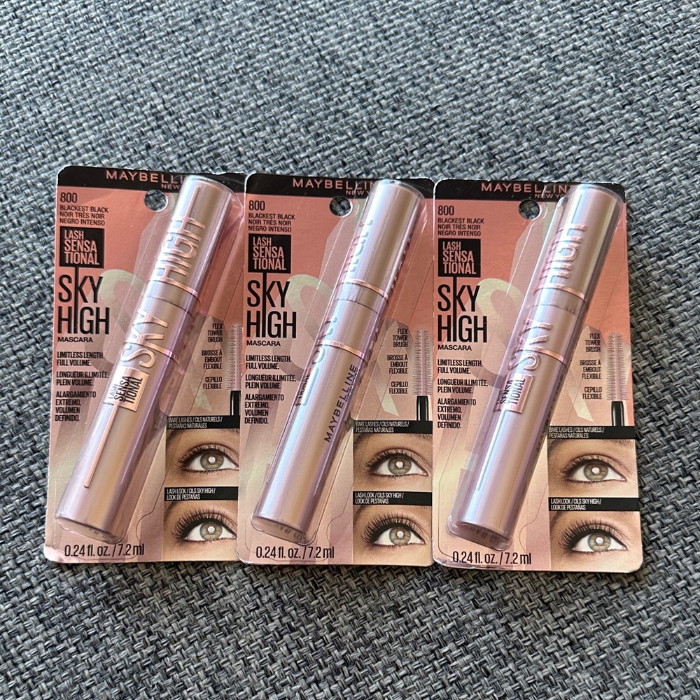 NWT Maybelline Sky High Mascara Set of 3 in Blackest Black